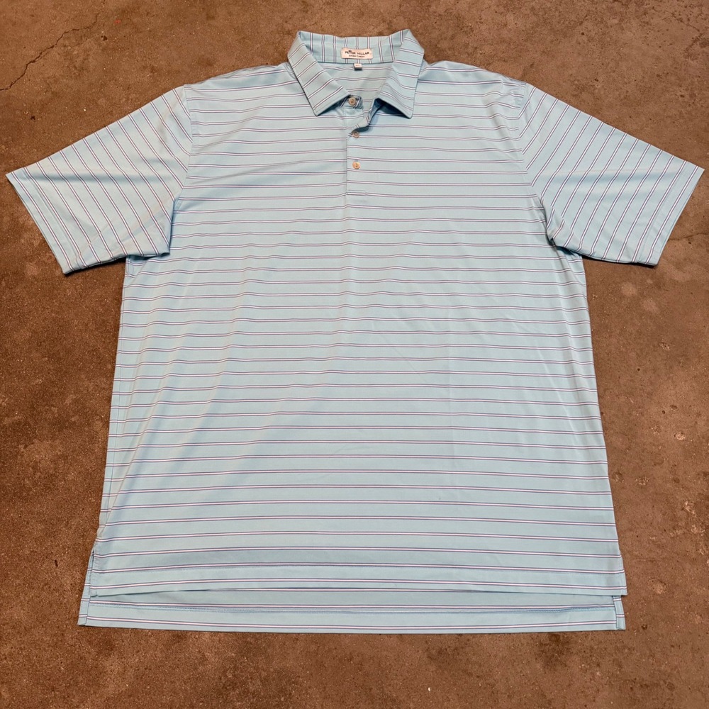 Peter Millar Polo Shirt Mens XXL Blue Striped Summer Comfort MS21EK31S - Picture 1 of 8
